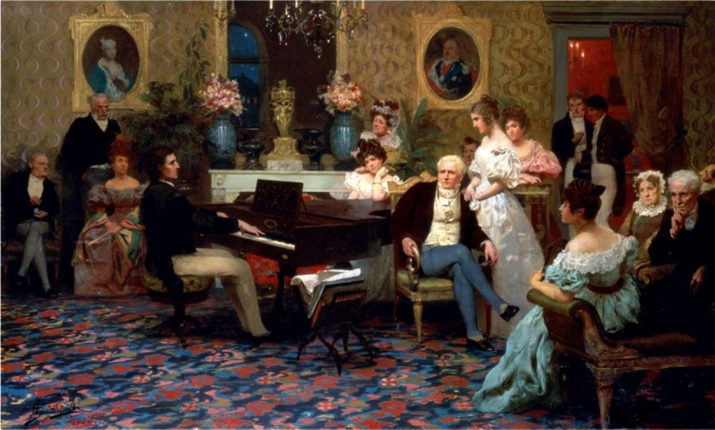Henryk Siemiradzki (1843-1902) "Chopin che suona il pianoforte nel salone del principe Radziwill, 1887".