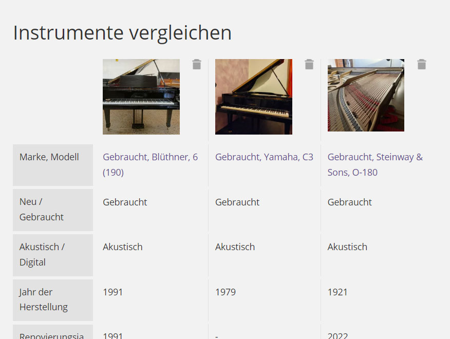 Klaviano Instrumente vergleichen