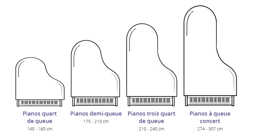 Types de pianos à queue (+ Dimensions)